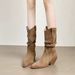V-Neck Pointed Toe Slouch Chunky Heel Mid-Calf 2025 New Autumn Winter Western Cowboy Short Boots For Women_vogvips.com