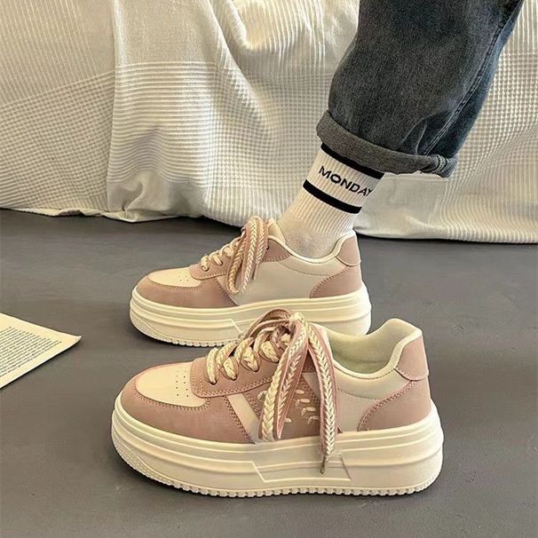 Women's New Shoes Trend Niche Sneakers Casual Thick Soled Wheat Ear White Shoes_vogvips.com