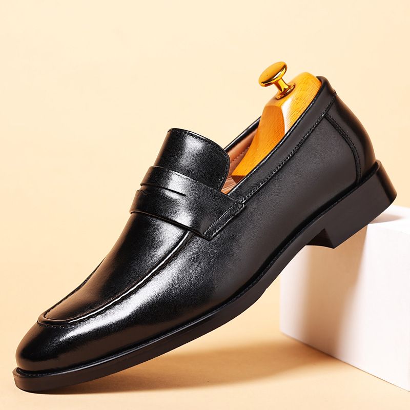 Men's shoes Bean shoes Casual slip-on leather shoes Breathable business dress shoes men's_vogvips.com
