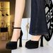 Hollow Shallow Mouth Women's Shoes Round Head Suede Super High Heels Thick Heel Waterproof Table With Sandals_vogvips.com