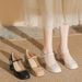 Women's Shoes Waterproof Platform Chunky Heel Mary Jane Pumps - Square Toe Slip-On Dress Shoes With Buckle Detail In Leather (Black, Beige, Ivory)_vogvips.com