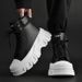 Men's Casual Sneakers With Thick Sole - PU Leather High-Top Unisex Shoes For Daily Wear (Black/White, Size 37-44)_vogvips.com