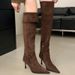 Pointed Toe High Over-the-Knee For Women 2025 New Autumn French Style Khaki Thin Heel Ruched Slouch Riding Boots_vogvips.com
