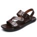 Men's Leather Sandals Casual Trend Beach Shoes Flip-Flops A Pair Of Men's Slippers_vogvips.com