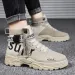 Mens Beige High Top Platform Non Slip Sneakers Footwear With Printed Straps For Casual Street Daily Wear_vogvips.com