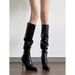 Chic Knee-High Stiletto Boots - Slimming PU Stacked Boots With 8cm Heel | Pointed Toe | Anti-Slip Sole | Winter & Fall Fashion_vogvips.com