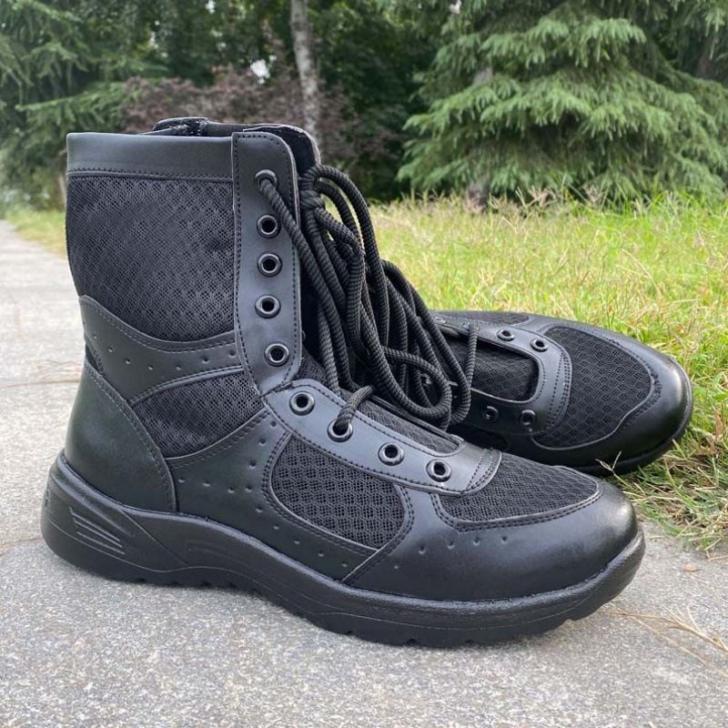 European Warm Series New Style Brown Summer For Men Outdoor Ultra-light Breathable Tactical Side Zipper Mesh Training Combat Boots_vogvips.com
