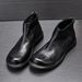 European Warm Series Black Genuine Sole Mid-Cut Martin For Men Trendy Versatile Fashion Soft Leather Zipper Round Toe Work Boots_vogvips.com