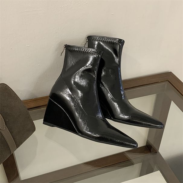 Miting Slim Elegant Pointed Toe Wedge White Fashion 2026 Autumn/Winter Back Zipper Versatile High Heel Ankle Boots_vogvips.com