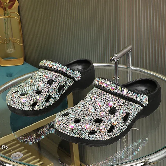 Women Summer Slippers EVA Rhinestone Decoration Sandals Beach Slides Flip Flop Soft Fashion Casual Shoes For Female_vogvips.com