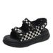 2025 New Trendy Fashion Thick-Soled Sandals For Women With Skirts Ins Summer Checkered Fairy Style Roman Shoes_vogvips.com