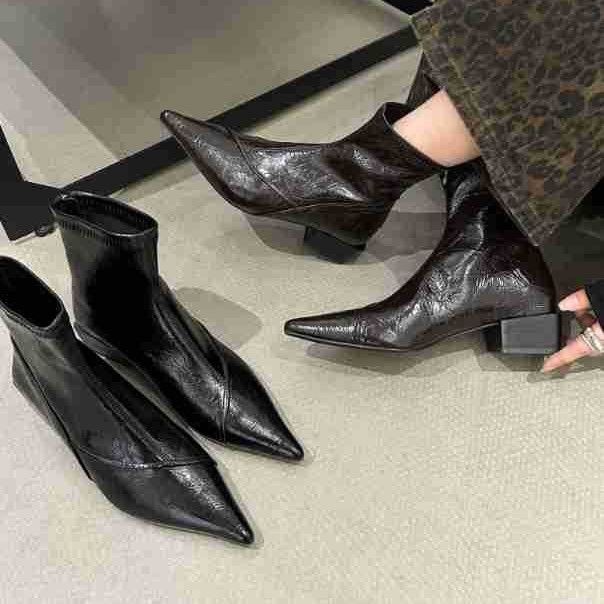 Pointed Toe 2025 Autumn Winter New Style Thick Heel Short For Women Niche Slim High Heels Martin Boots_vogvips.com