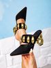 Black High-heeled Sandals, Women's Shoes With Irregular Gold Buckle Decoration, Party Fashion, Comfortable And Simple Sandals, Women's Shoes, Fashiona_vogvips.com