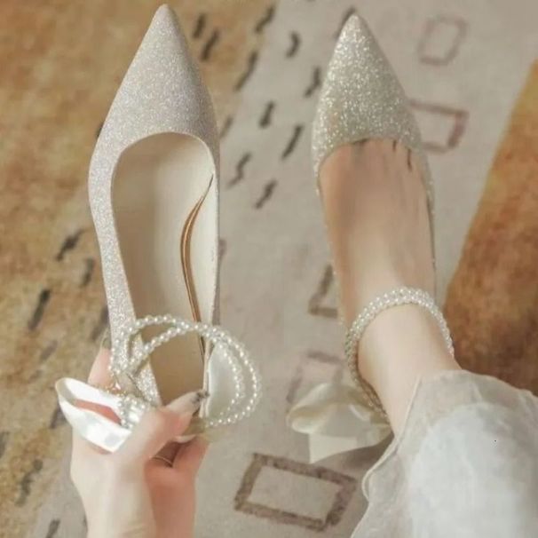 Spring Chunky Single Womens Fashion Pointy Shallow Mouth Beaded Cool Piece A Line With Non Slip Heel Shoes 250415_vogvips.com