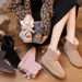 Women's Genuine Leather Snow Boots With Faux Fur Lining, Slip-Resistant Winter Shoes For Outdoor & Casual Wear_vogvips.com