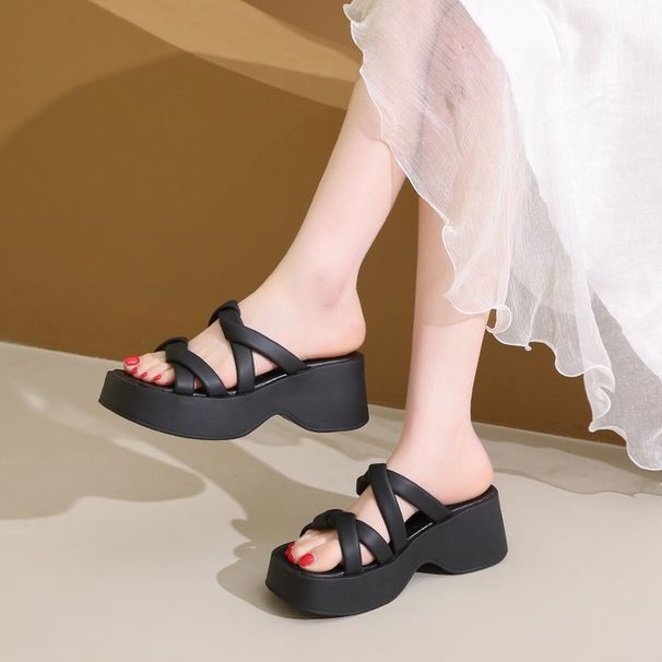 Women's Platform Slides For Women - Chunky White Sandals With Heel (Summer Flip Flops & Comfortable Beach Shoes)_vogvips.com