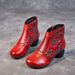 Ethnic Style Autumn Winter New Cowhide Fleece Lined Warm Cotton Shoes Women's Chunky Heel Soft Sole Non-Slip Short Boots_vogvips.com