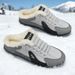Winter Men's Half-slippers With Plush Lining, Warm Cotton Shoes For Outdoor Wear, Backless Slip-on Shoes, Men's Snow Slippers_vogvips.com