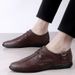 First Layer Casual Men's Formal Soft-soled Leather Shoes Men's Lace-up Shallow Mouth Splicing_vogvips.com