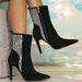 Elegant Black Suede Pointed Toe Stiletto Heel Boots With Rhinestone Details - Winter & Fall Fashion Women's Mid-Calf Boots_vogvips.com