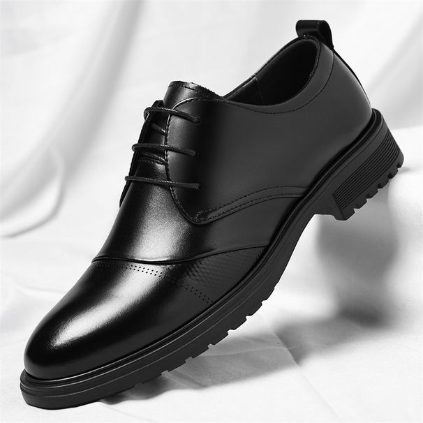 Men's Genuine Leather Dress Shoes Black Lace-up Wedding Shoes_vogvips.com