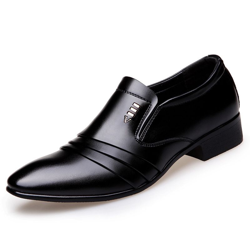 Men's Genuine Leather Oxford Dress Shoes Low Heel Slip-On Comfortable_vogvips.com