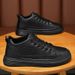 Spring New Breathable, Waterproof, And Anti Slip Men's Korean Versatile Black Leather Casual Board Trendy Shoes_vogvips.com