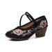 High Square Single Thick Heels, Women's Embroidered Cloth Mary Jane Dance Shoes, Ladies Shoes_vogvips.com