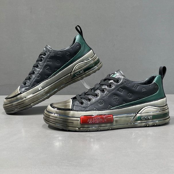 Men’s Shoes White Shoes Top Layer Cowhide Glue Thick Bottom Genuine Leather Casual Sneakers_vogvips.com