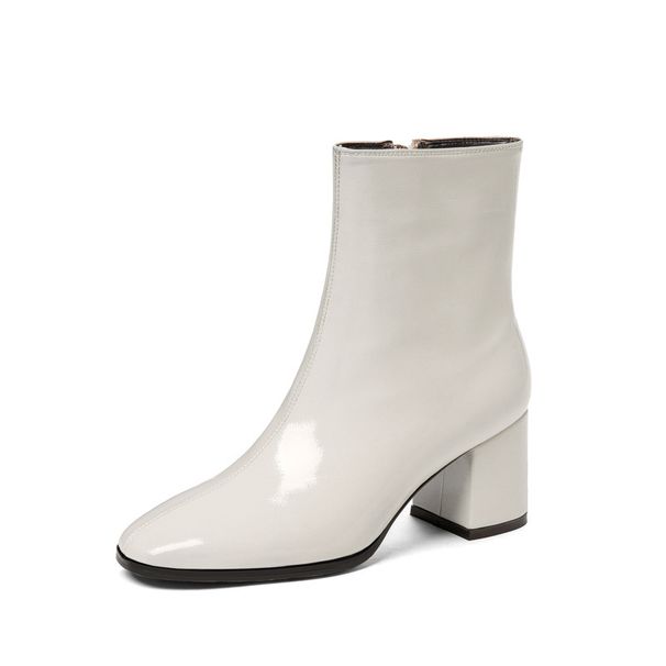 Winter Chunky Heel Fashion Boots for Women plus Size Slimming Side Zipper Patent Leather mid Heel Martin Boots_vogvips.com