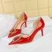 638-AK33 Banquet Women's High Heels Shallow Mouth Pointed Side Hollow Patent Leather Metal Round Water Diamond Buckle_vogvips.com