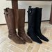 2025 New Western Cowboy For Women, Niche Fashion, Wrinkled Belt Buckle, Over-the-Knee Thick Heel Long Boots_vogvips.com