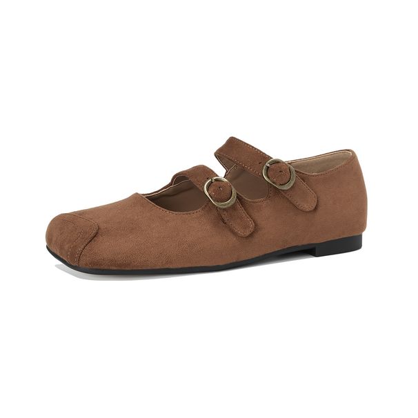 Square Head Single Shoes Women's Flat Bottom One Word With Shallow Mouth Retro Soft Sole Ballet Mary Jane Shoes_vogvips.com