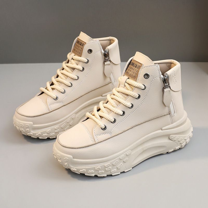 Women's High Top Shoes For Women Autumn New Women's Shoes Round Toe Shoes Thick Soles Increased Casual Sneakers Street Shooting Ins_vogvips.com