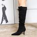 158A-1 Winter Pointed Toe Stiletto Slimming For Women, Slouch With Belt Buckle, Pleated High Heel Long Boots, Slim Boots_vogvips.com