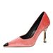 Women's Stiletto Heel Pumps Style Banquet Metallic Iron Toe Fashion Suede Pointed Toe Low Mouth Slip On Stiletto Heels Comfortable Single Shoes_vogvips.com