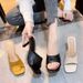 Trendy Summer New Style One-Strap Quilted French For Women, Open-Toe High Heels With Thin Straps And Half-Slip Sandals_vogvips.com
