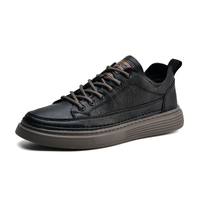 Men's White Seasonal Fashion Single Simple And Versatile Small Leather Thick Soled Casual Board Shoes, Trendy Shoes_vogvips.com