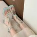 Korean-style Niche Sweet Light Blue Metal Buckle Square-toed Thong Sandals With Slimming Effect And High Straps For_vogvips.com