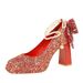 9983-H80TP Sweet Pearl Strap High Heels Women's Water Diamond Bow Square Head Waterproof Platform Coarse Straw Shoes_vogvips.com