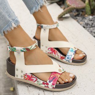 Women's Bohemian Sandals - Metallic Color Block, Strappy, Open Toe, Beach Style_vogvips.com