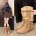 Cowhide Version~ Tassel Wasteland Style Summer For Women, Melad Xinjiang Thick Heel Knight Boots, Stacked Long Boots_vogvips.com