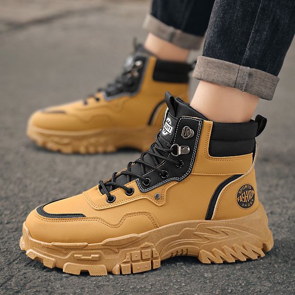 European Warm Series Men's Martin Autumn New Breathable High-top Work Korean Style Versatile Thick-soled Short Boots Trendy Shoes_vogvips.com