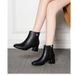 Real Soft Leather Short For Women, Chunky Heel Martin Pointed Toe, Autumn And Winter New Style, Warm Fleece-Lined_vogvips.com