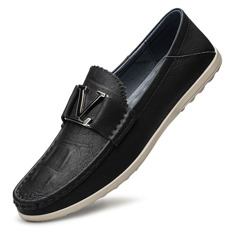 Men's Round Head Soft Leather Casual Beanie Shoes Men's Soft Soles, Leather Shoes_vogvips.com