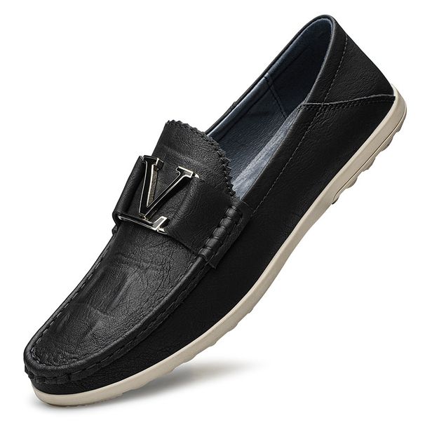 Men's Round Head Soft Leather Casual Beanie Shoes Men's Soft Soles, Leather Shoes_vogvips.com