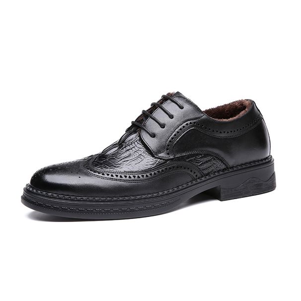 Euro Step Brogue Men's Carved Spring New Thick-Soled Business Formal Wedding British Style Crocodile Pattern Leather Shoes For Men_vogvips.com