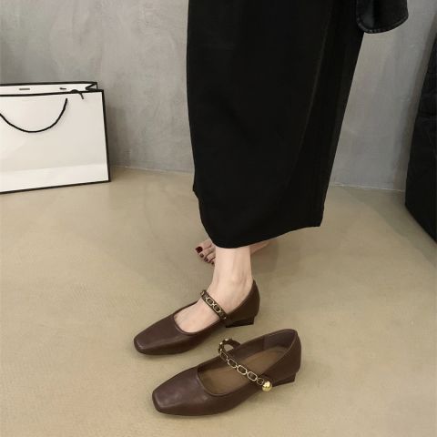 Black Thick Comfortable Single Shoe Women's Shallow Mouth Mid Heel Work Korean Version Gentle Style Square Toe Soft_vogvips.com
