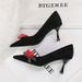 3767-AH85 Pointed Toe Stiletto Heels For Women, Suede Shallow Mouth Versatile Rose Flower Elegant Black High Heel Pumps_vogvips.com