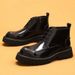 Men's leather zipper patent leather shiny British ankle boots pointed platform boots for men_vogvips.com